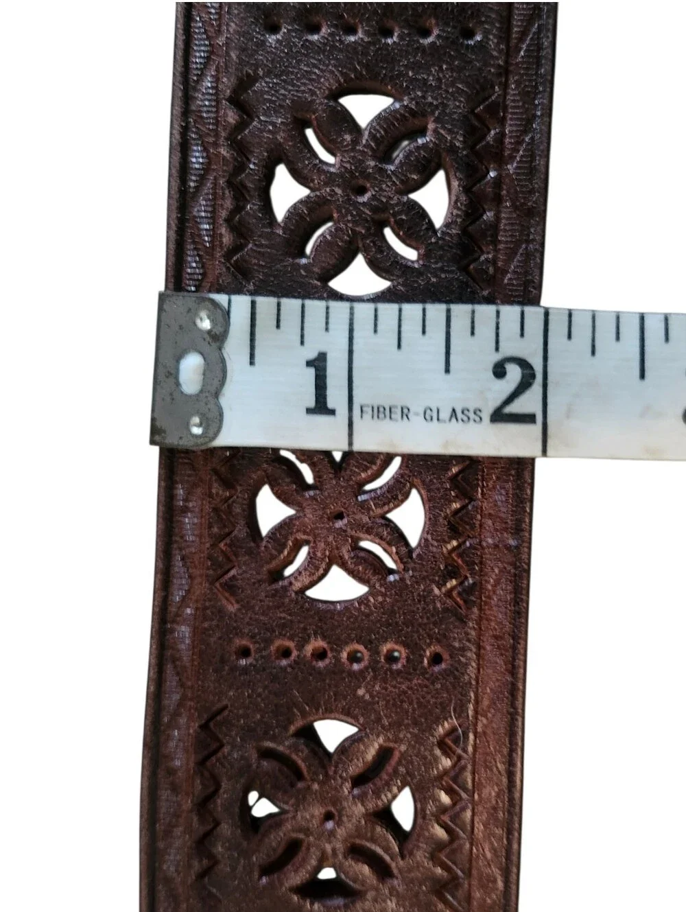 Boho Wide Tooled Brown Leather Corset Belt Lace Up Floral Cutout
